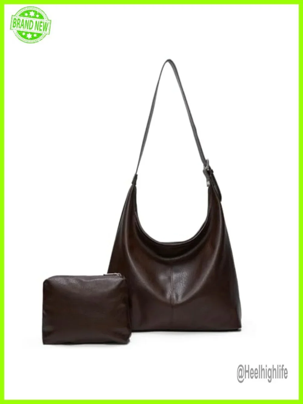 Vegan Leather Slouchy Shoulder Tote Hobo Bag with Matching Pouch and Laptop